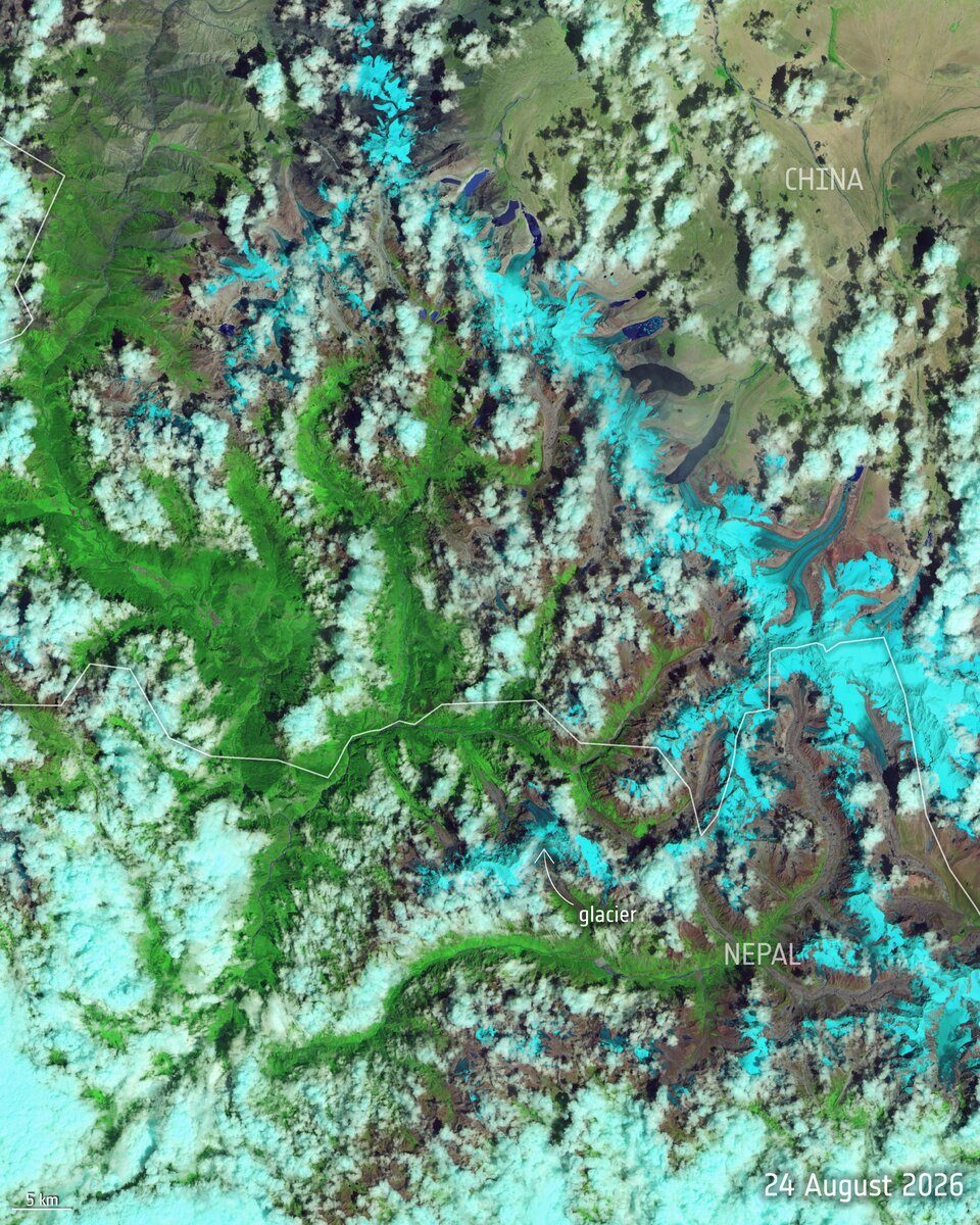 Satellite image of the high Himalayan valley two days before the flood.